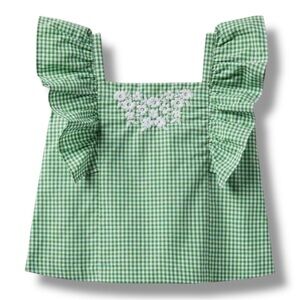 Janie & Jack | Gingham Cropped Ruffle Shoulder Top (6) 💚